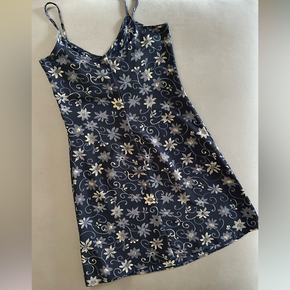 Iz Byer Navy Floral Midi Dress size 3 1990’s vintage zipper back. Excellent - Picture 9 of 11